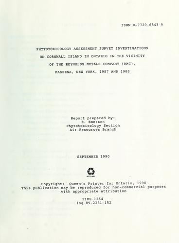 Phytotoxicology assessment survey investigations on Cornwall Island in Ontario in the vicinity of the Reynolds Metal Company (RMC) Massena, New York, 1987 and 1988