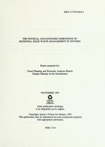 The Physical and economic dimensions of municipal solid waste management in Ontario