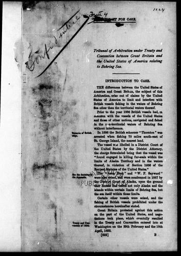 Tribunal of Arbitration under treaty and convention between Great Britain and the United States of America relating to Behring Sea; [fourth] draft for case