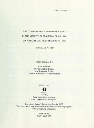 Phytotoxicology assessment survey in the vicinity of Brampton Brick Ltd., 225 Wanless Dr., near Snelgrove - 1991