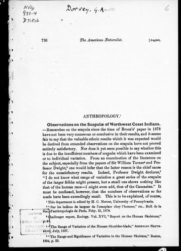 Observations on the scapulae of Northwest coast Indians