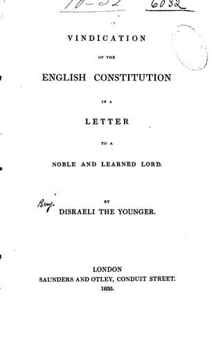 Vindication of the English Constitution in a letter to a noble and Learned Lord