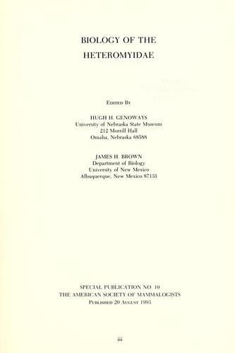 Biology of the Heteromyidae
