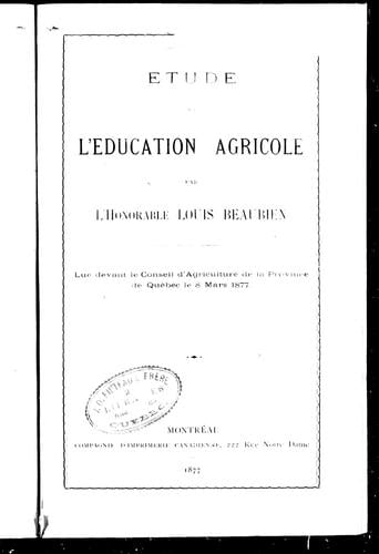 Etude [sur] l'éducation agricole
