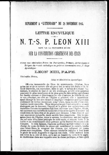 Lettre encyclique de N. T.-S. P. Léon XIII, pape par la providence divine, sur la constitution chrétienne des états