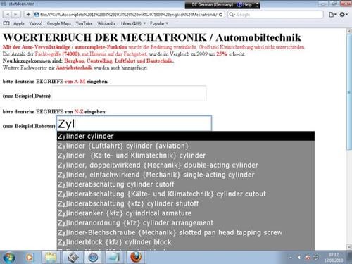 Neuveroeffentlichung August 2010:Autocomplete-Suche von 74000 Mechatronik / Bergbau / Controlling / Luftfahrt / Bautechnik-Woerterbuch-Fachbegriffen (Erweiterung um 25% gegenueber 2009)