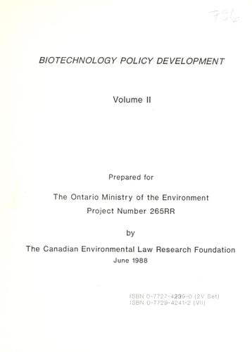 Biotechnology policy development