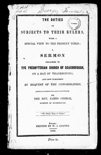 The duties of subjects to their rulers, with a special view to the present times