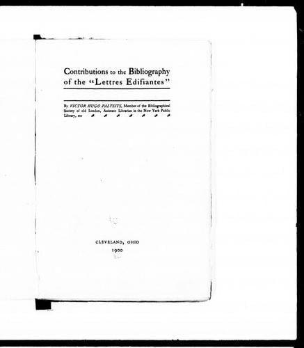 Contributions to the bibliography of the "Lettres édifiantes"