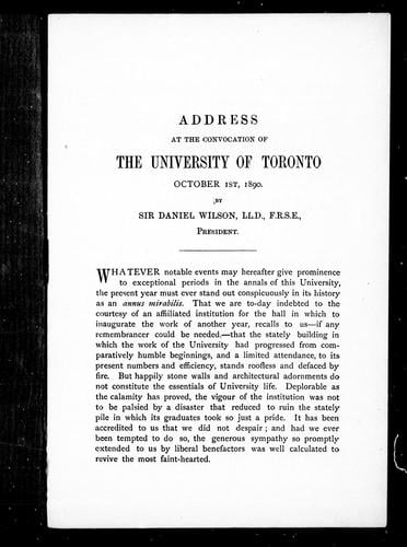 Address at the convocation of the University of Toronto, October 1, 1890