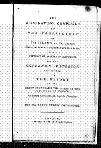 The criminating complaint of the proprietors of the Island of St. John