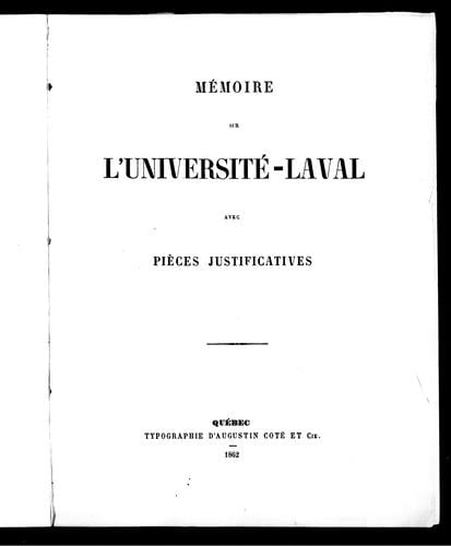 Mémoire de l'Université-Laval avec pièces justificatives