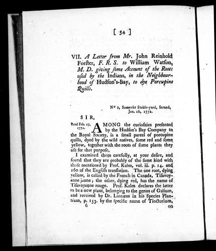 A letter from Mr. John Reinhold Forster, F.R.S. to William Watson, M. D.