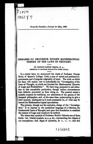Remarks on Professor Boole's mathematical theory of the laws of thought