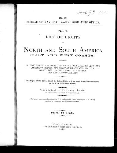 No. 1, list of lights of North and South America (east and west coasts)