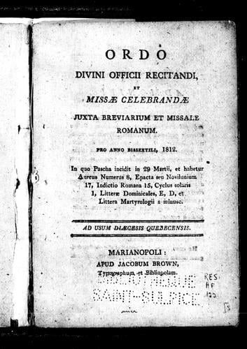 Ordo divini officii recitandi et missae celebrandae juxta breviarium et missale romanum