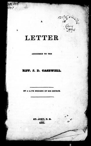 Letter addressed to the Rev. J.D. Casewell