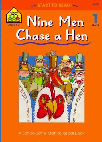 Nine men chase a hen