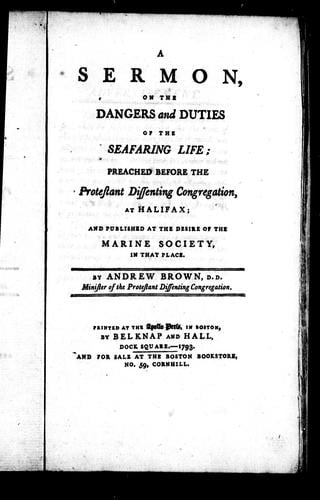 A sermon on the dangers and duties of the seafaring life
