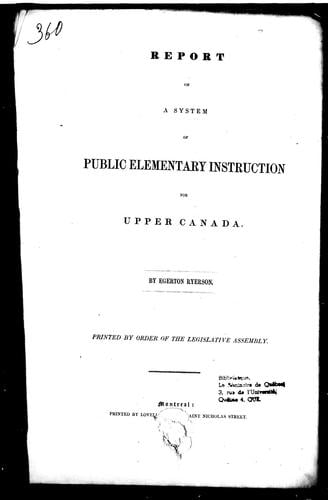 Report on a system of public elementary instructions for Upper Canada
