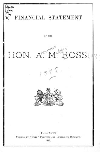 Financial statement of the Hon. A.M. Ross