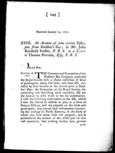 An account of some curious fishes, sent from Hudson's Bay