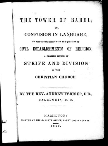 The Tower of Babel, or, Confusion in language