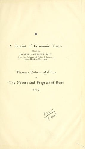 An inquiry into the nature and progress of rent