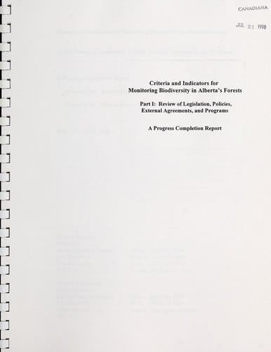 Criteria and indicators for monitoring biodiversity in Alberta's forests