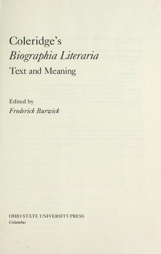 Coleridge's Biographia literaria : text and meaning