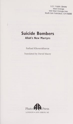 SUICIDE BOMBERS: ALLAH'S NEW MARTYRS; TRANS. BY DAVID MACEY