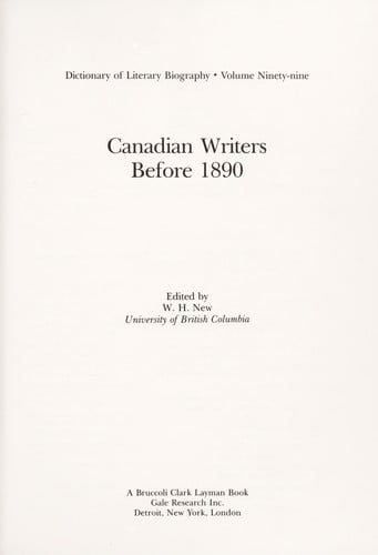 Canadian writers before 1890