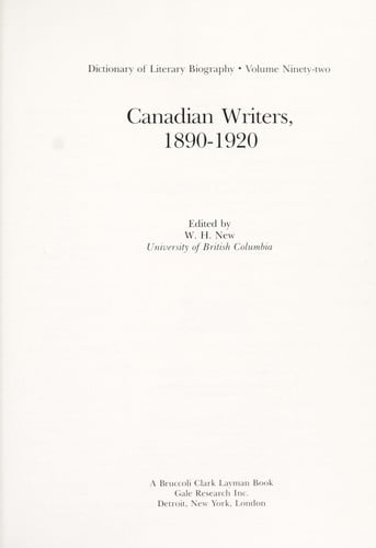 Canadian writers, 1890-1920