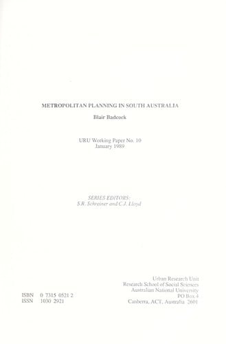 Metropolitan planning in south Australia