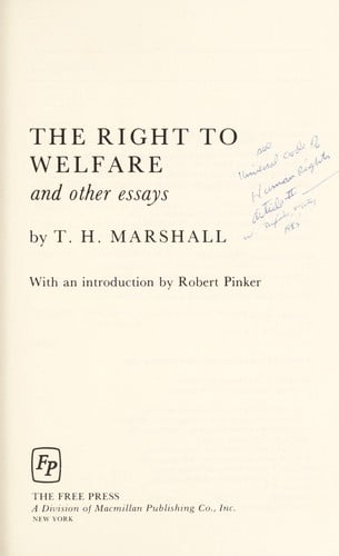 The right to welfare and other essays