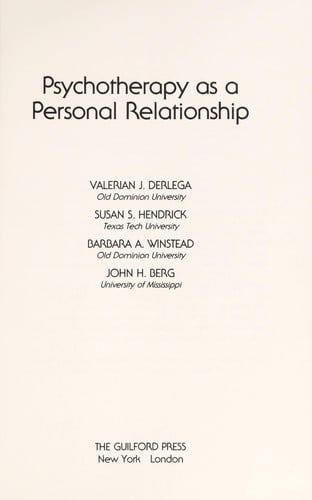 Psychotherapy as a personal relationship