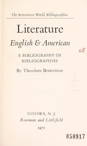 Literature, English & American; a bibliography of bibliographies