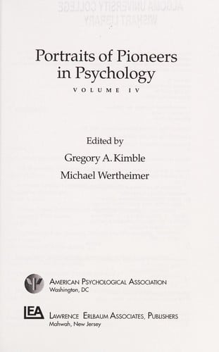 Portraits of pioneers in psychology