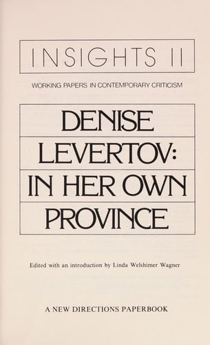 Denise Levertov: In Her Own Province