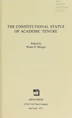 The Constitutional status of academic tenure