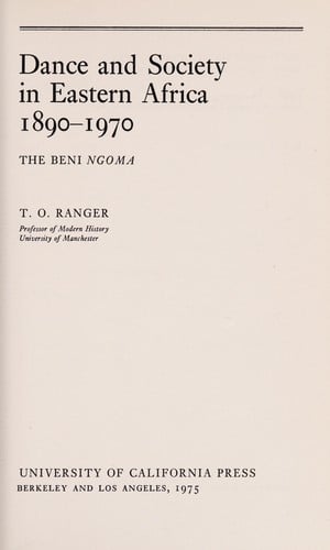 Dance and society in Eastern Africa 1890-1970