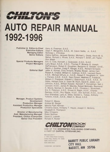Chilton's auto repair manual, 1992-1996