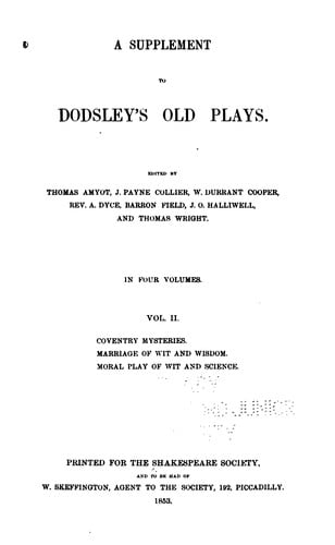 A supplement to Dodsley's Old plays