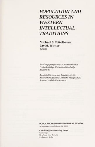 Population and resources in Western intellectual traditions