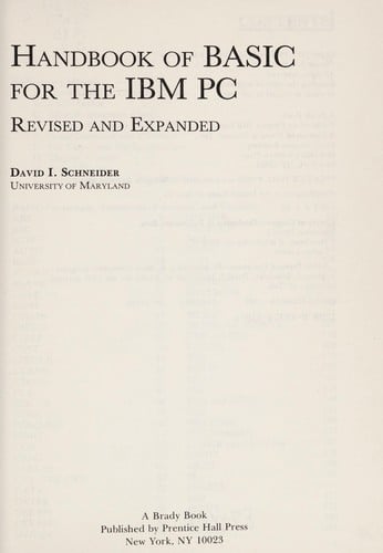 Handbook of BASIC for the IBM-PC
