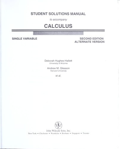 Student solutions manual to accompany Calculus single variable, 2nd ed. alternate version