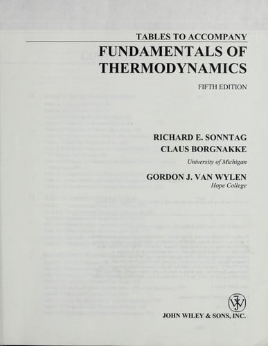Tables to accompany Fundamentals of thermodynamics