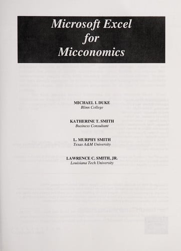 Microsoft Excel for micconomics [i.e. microeconomics]
