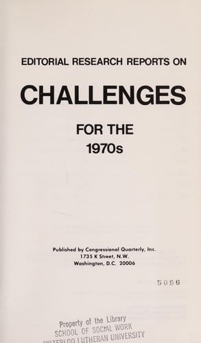 Editorial research reports on challenges for the 1970's