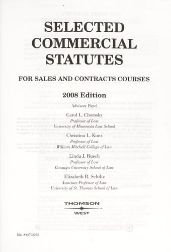 Selected commercial statutes for sales and contracts courses